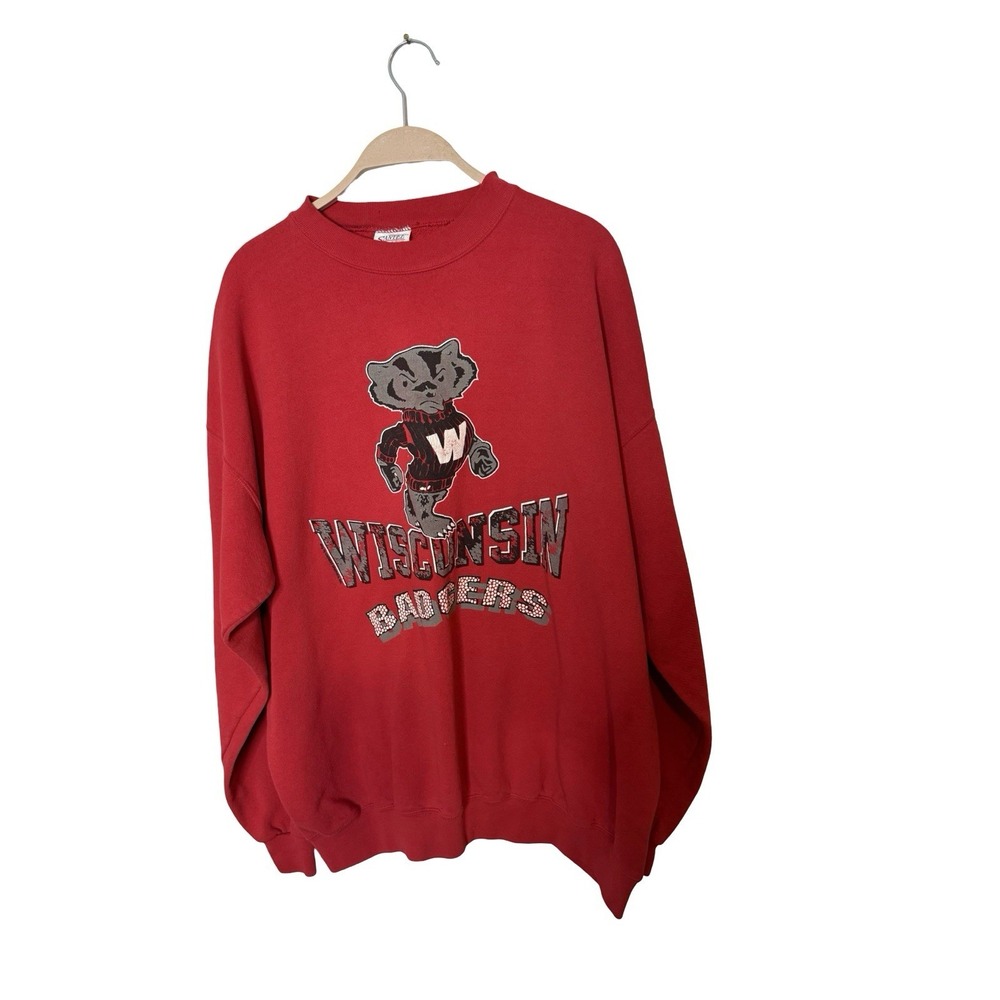 Vintage Wisconsin Badgers Sweatshirt‎ Mens XXL Red Santee By Pluma Long Sleeve